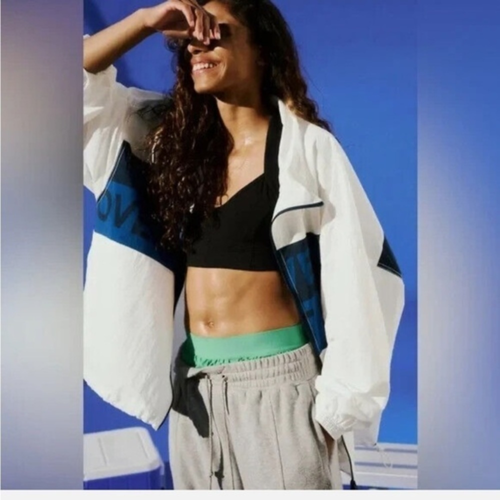 Free People Movement  Perfect Ten Zip Up Logo Windbreaker Jacket Oversized